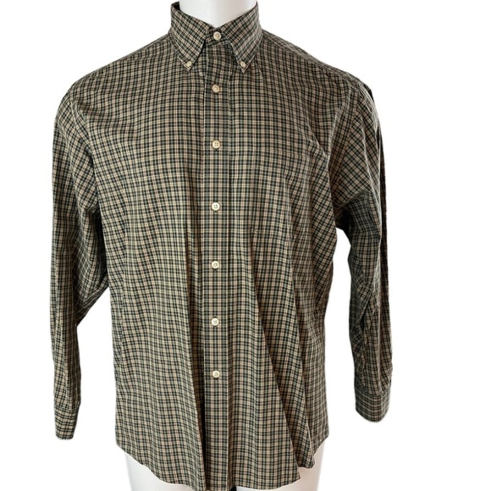 Brooks Brothers Gray Yellow Check Mens Dress Button Shirt Large (639)
